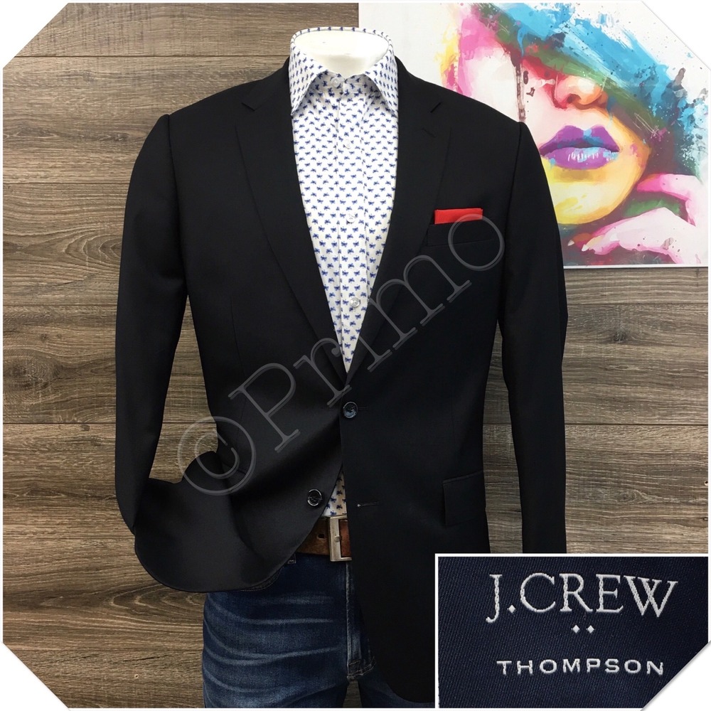 J.Crew Thompson Mens Black Wool Blazer Sport Coat Jacket Size 42L Casual Suit